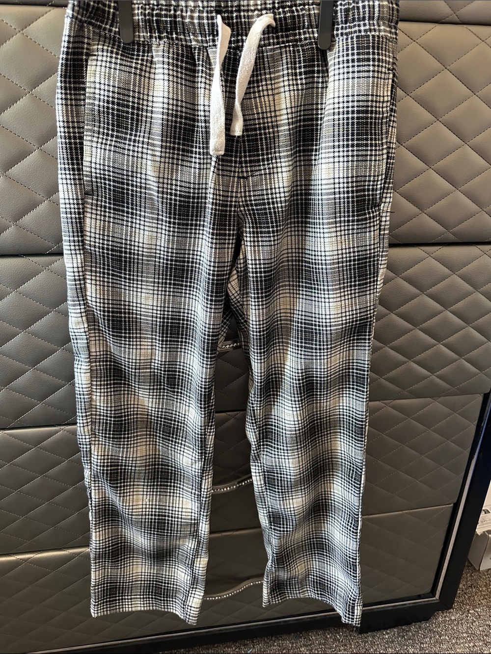 Boy’s Black & White Plaid Drawstring Pants